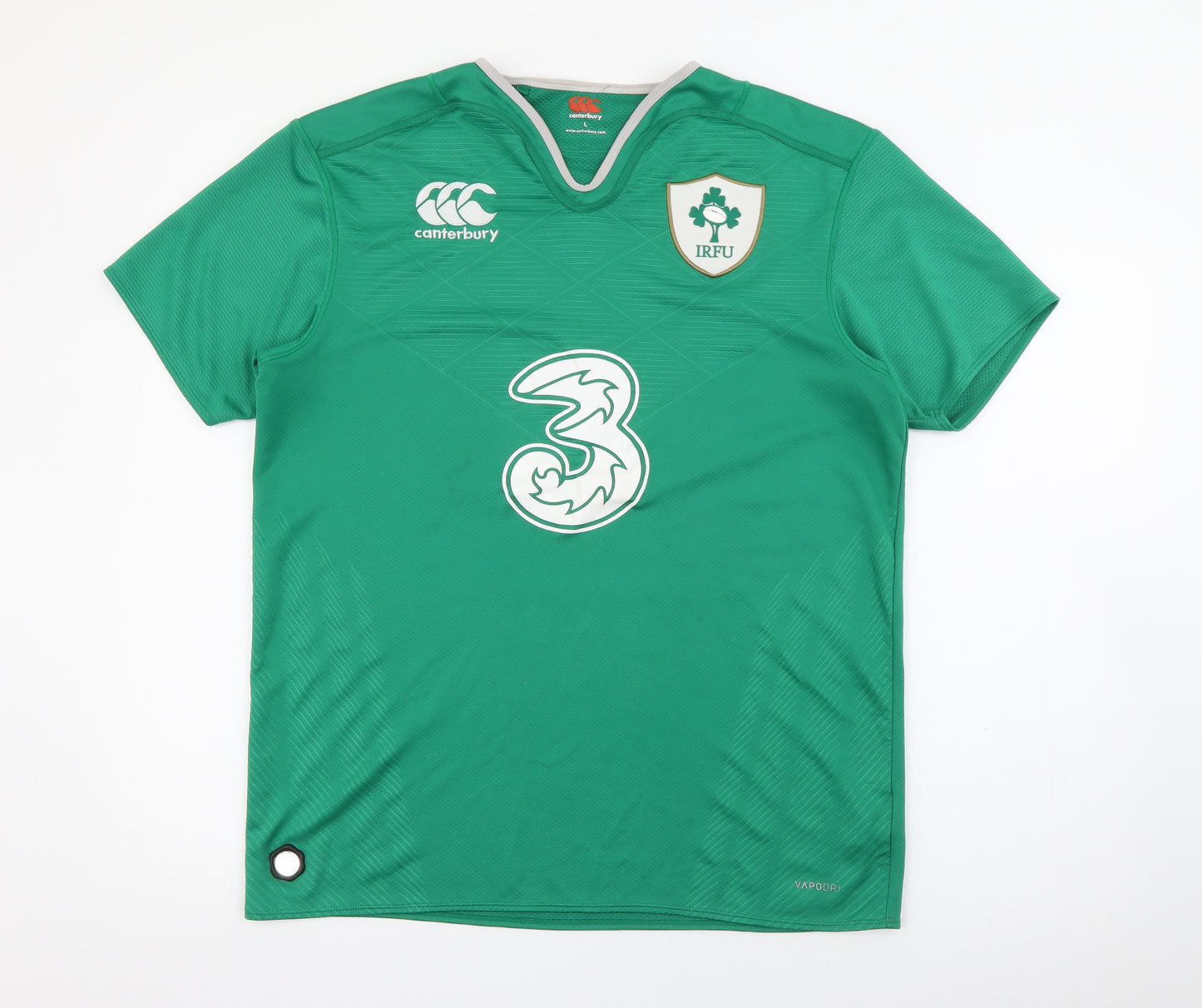 Canterbury Mens Green  Polyester Basic T-Shirt Size L V-Neck  - Ireland Rugby