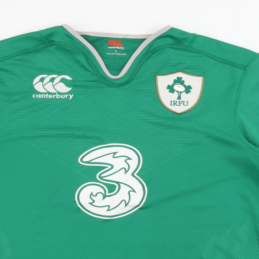 Canterbury Mens Green  Polyester Basic T-Shirt Size L V-Neck  - Ireland Rugby