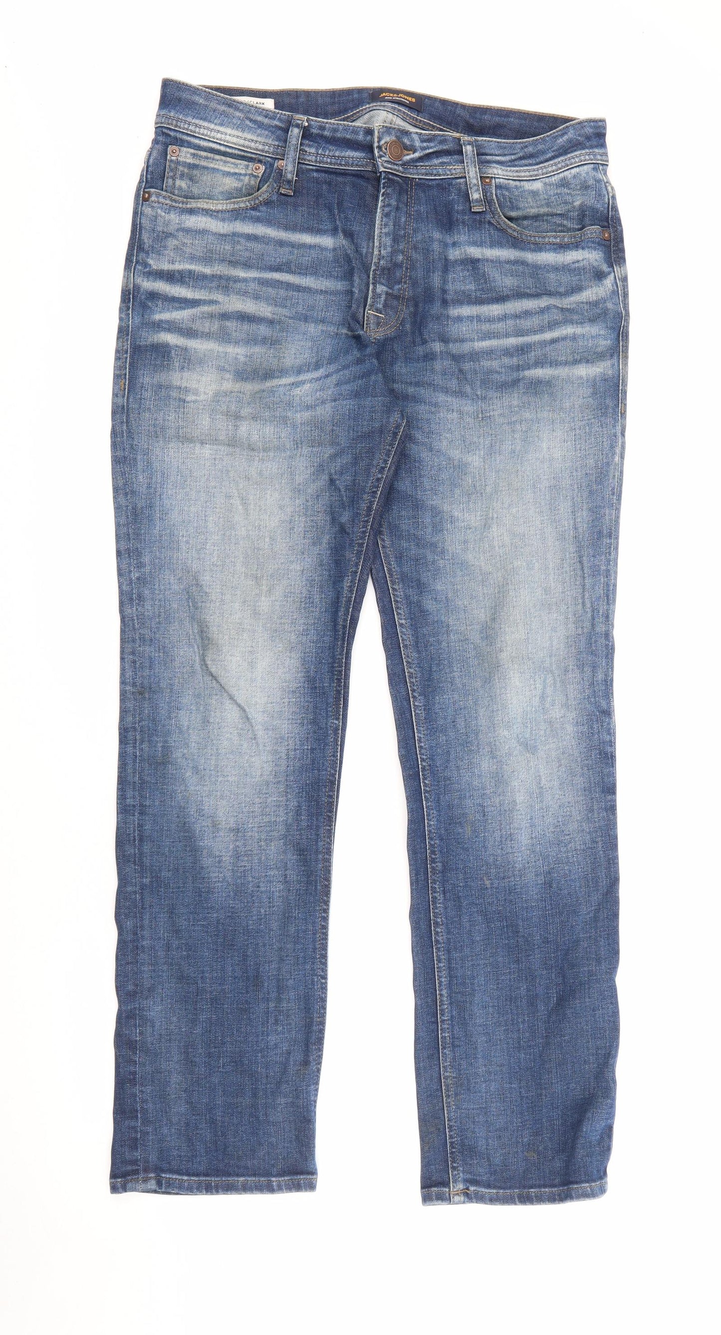 JACK & JONES Mens Blue  Cotton Straight Jeans Size 34 in L30 in Regular Button