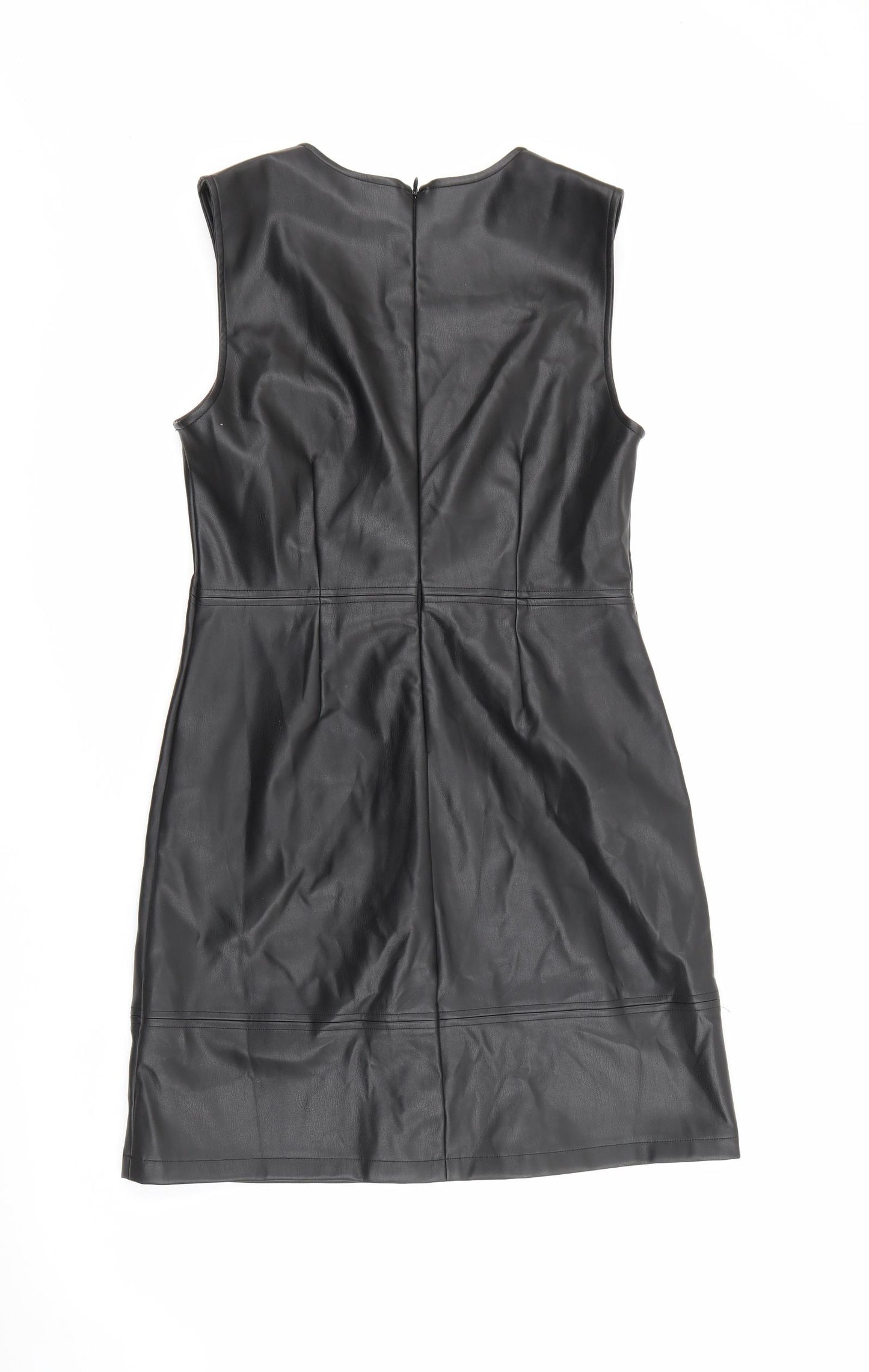 Primark Womens Black  Polyurethane Bodycon  Size 10  V-Neck Zip