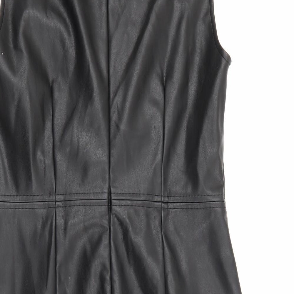 Primark Womens Black  Polyurethane Bodycon  Size 10  V-Neck Zip