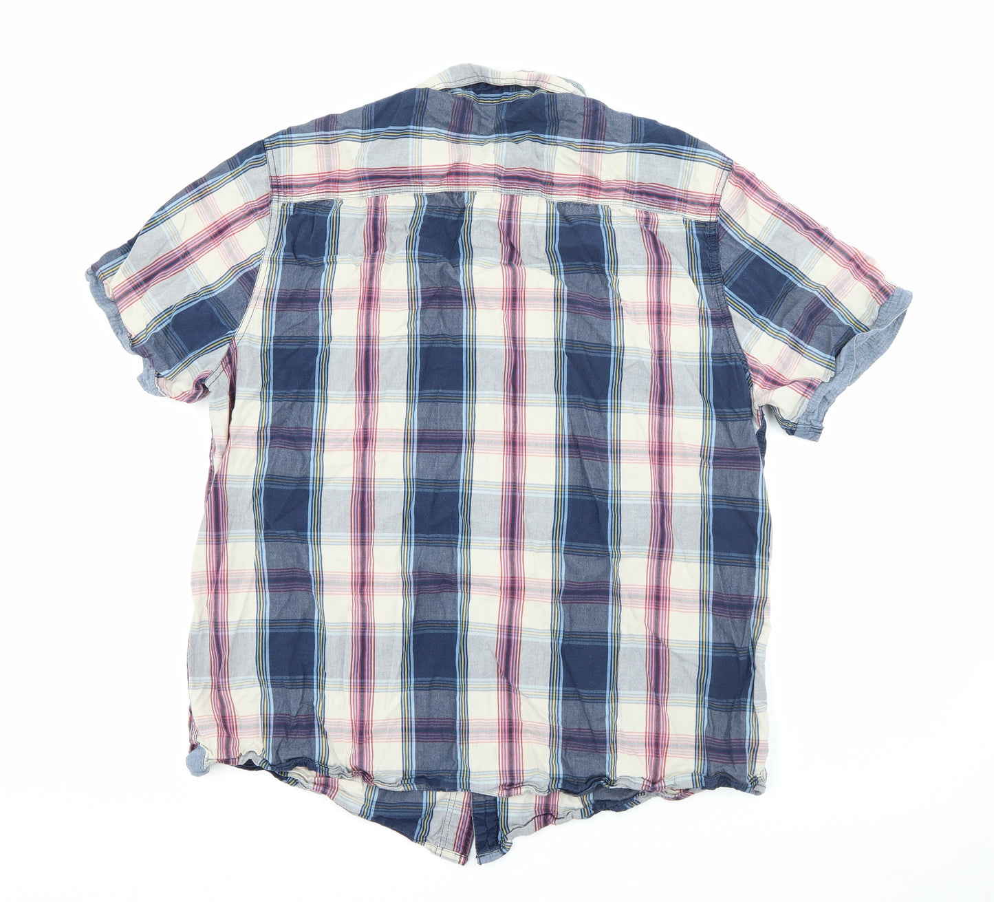 F&F Mens Blue Plaid Cotton  Button-Up Size XL Collared Button