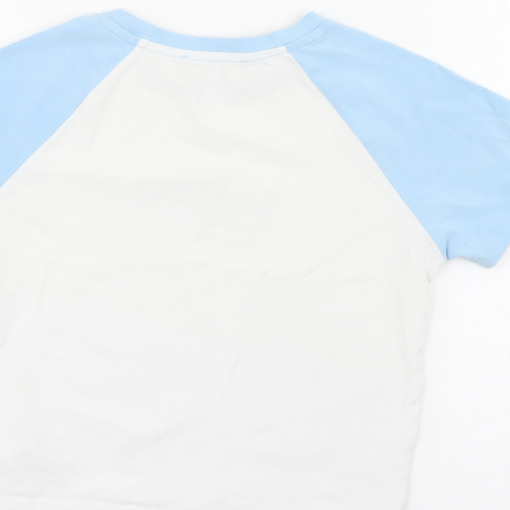 Primark Womens Blue  Cotton Cropped T-Shirt Size 6 Crew Neck
