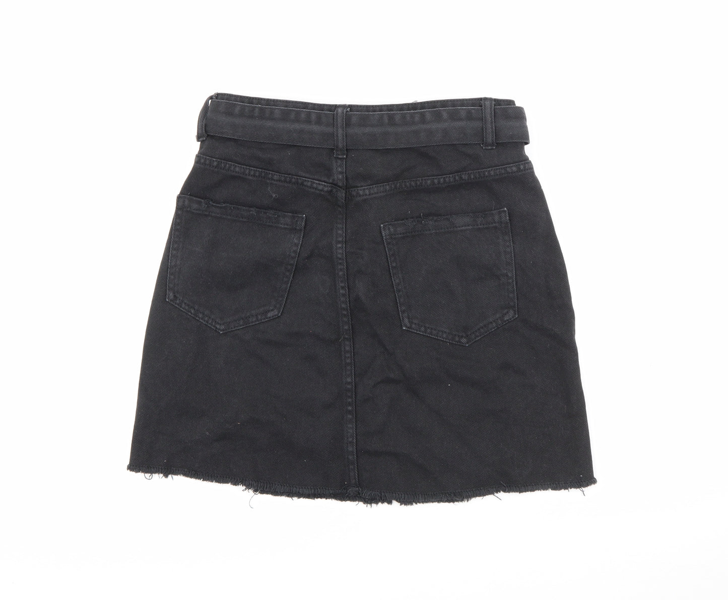 Primark Womens Black  Cotton Mini Skirt Size 8   Button