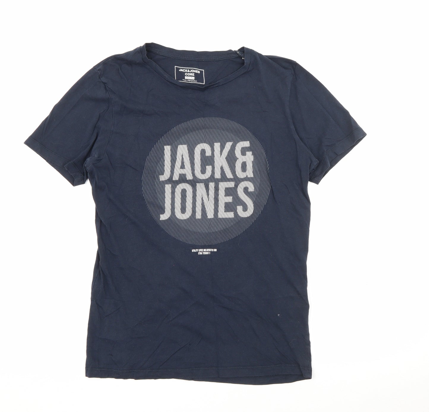 JACK & JONES Mens Blue  Cotton  T-Shirt Size S Crew Neck