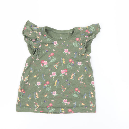 NEXT Baby Green Floral Cotton Basic T-Shirt Size 12-18 Months Crew Neck
