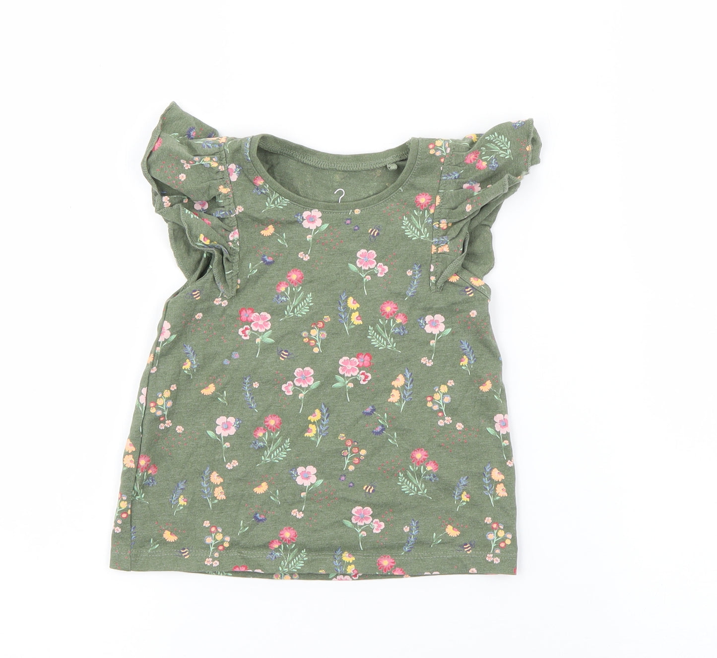NEXT Baby Green Floral Cotton Basic T-Shirt Size 12-18 Months Crew Neck