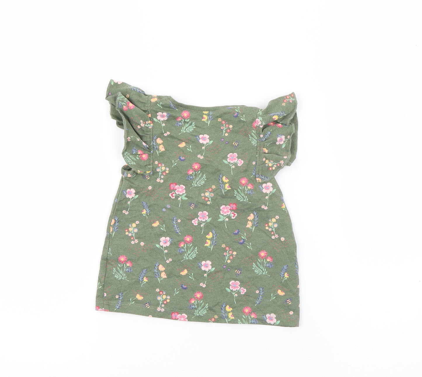 NEXT Baby Green Floral Cotton Basic T-Shirt Size 12-18 Months Crew Neck