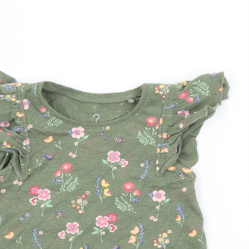 NEXT Baby Green Floral Cotton Basic T-Shirt Size 12-18 Months Crew Neck