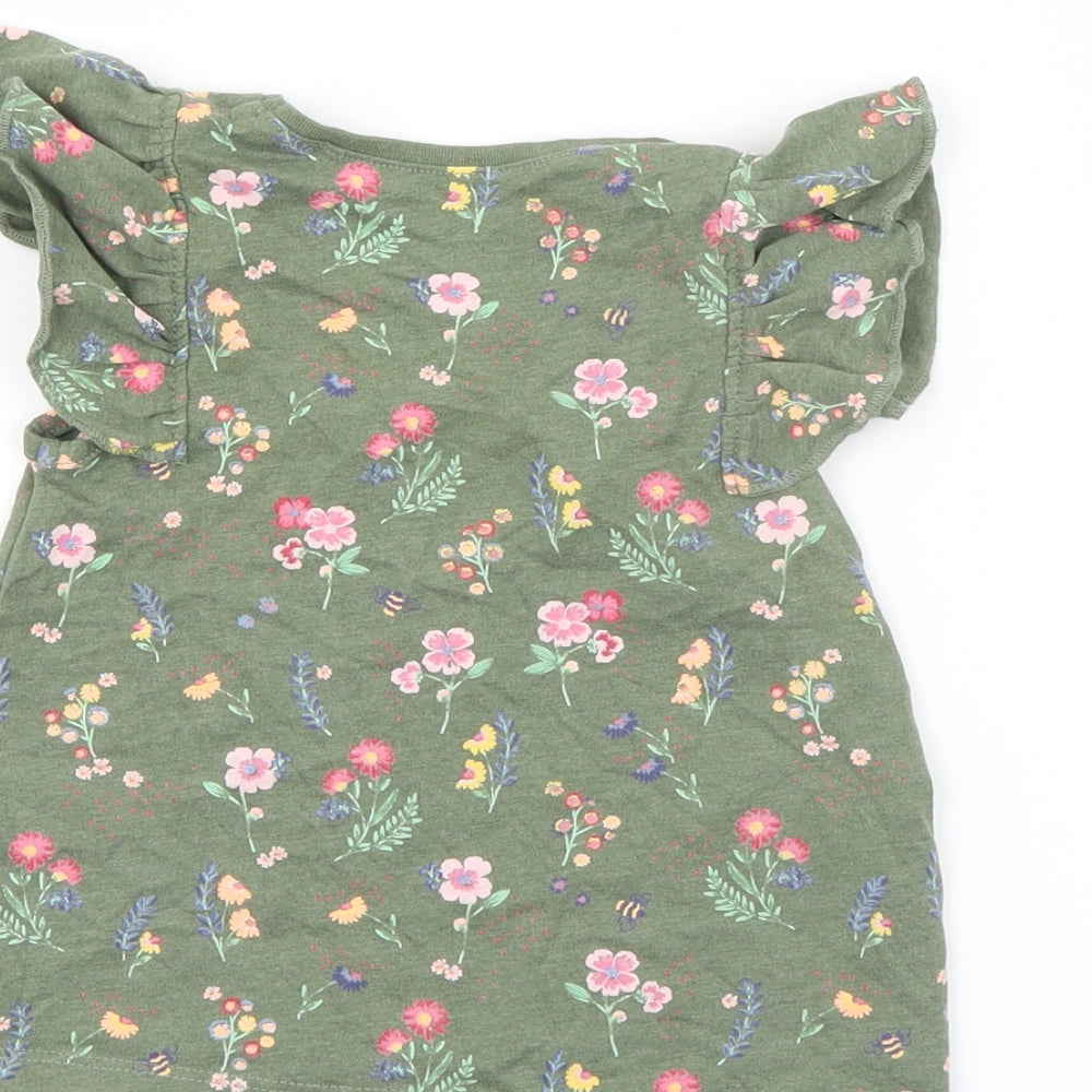 NEXT Baby Green Floral Cotton Basic T-Shirt Size 12-18 Months Crew Neck