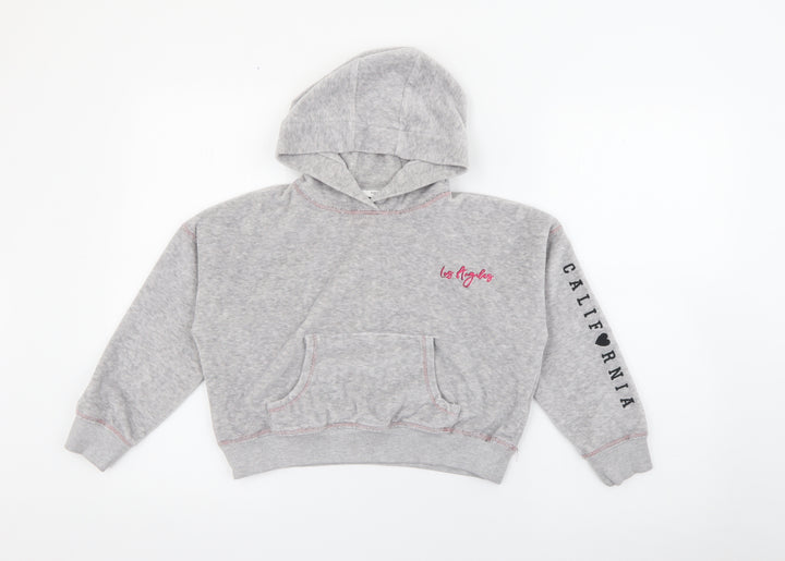 Marks and Spencer Girls Grey  Cotton Pullover Hoodie Size 10-11 Years