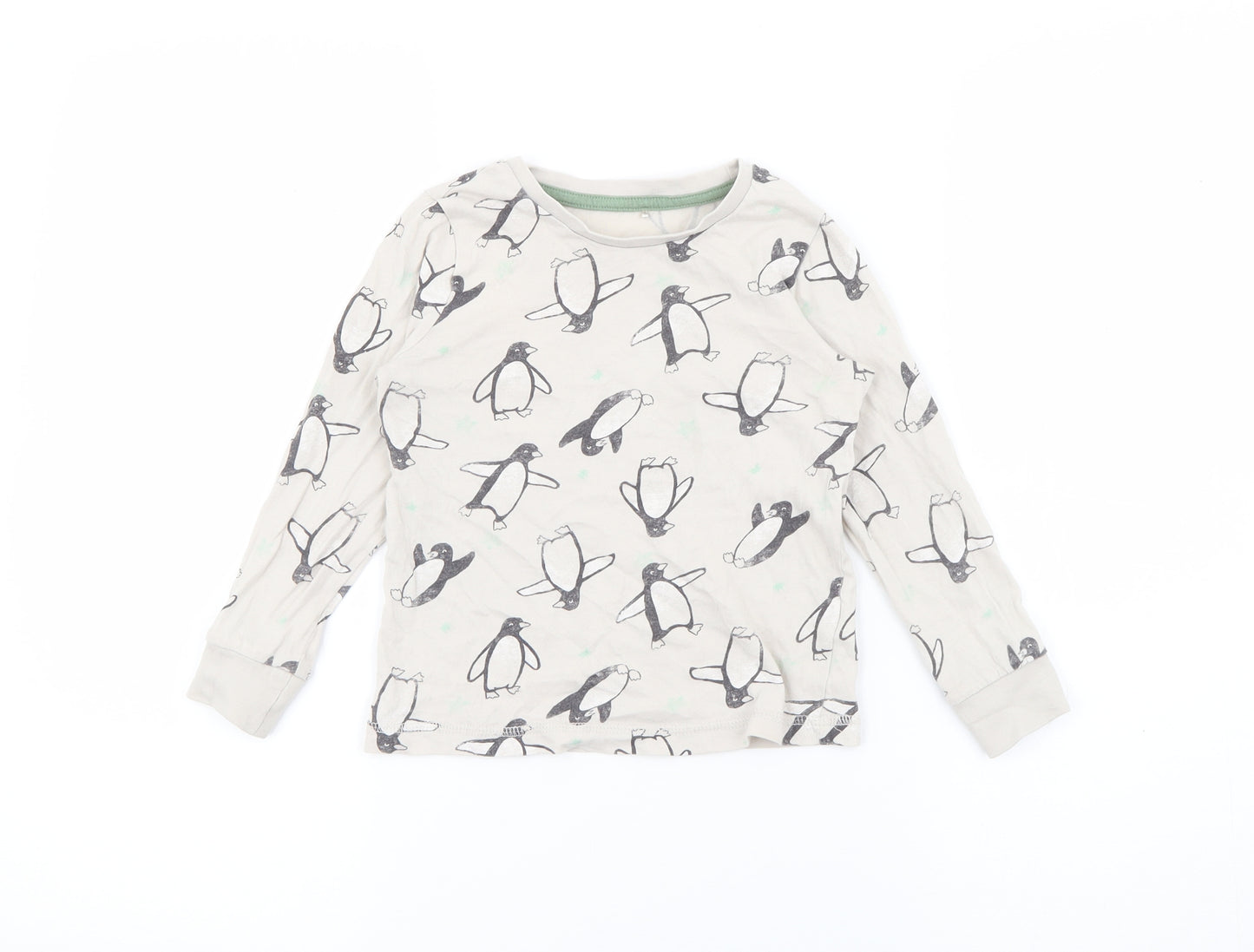 George Boys Beige Geometric Cotton Pullover T-Shirt Size 3-4 Years Crew Neck  - Penguin