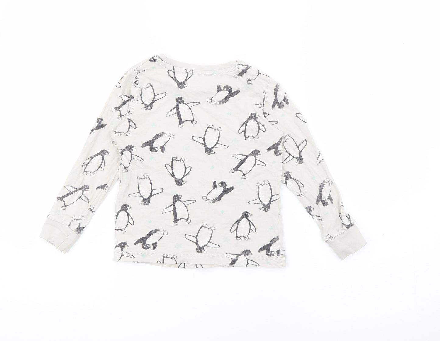 George Boys Beige Geometric Cotton Pullover T-Shirt Size 3-4 Years Crew Neck  - Penguin
