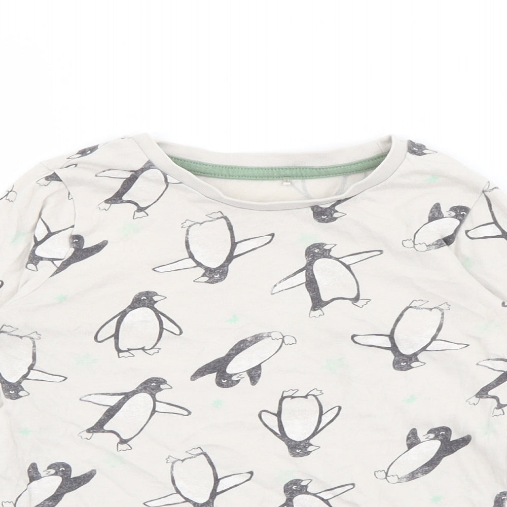 George Boys Beige Geometric Cotton Pullover T-Shirt Size 3-4 Years Crew Neck  - Penguin
