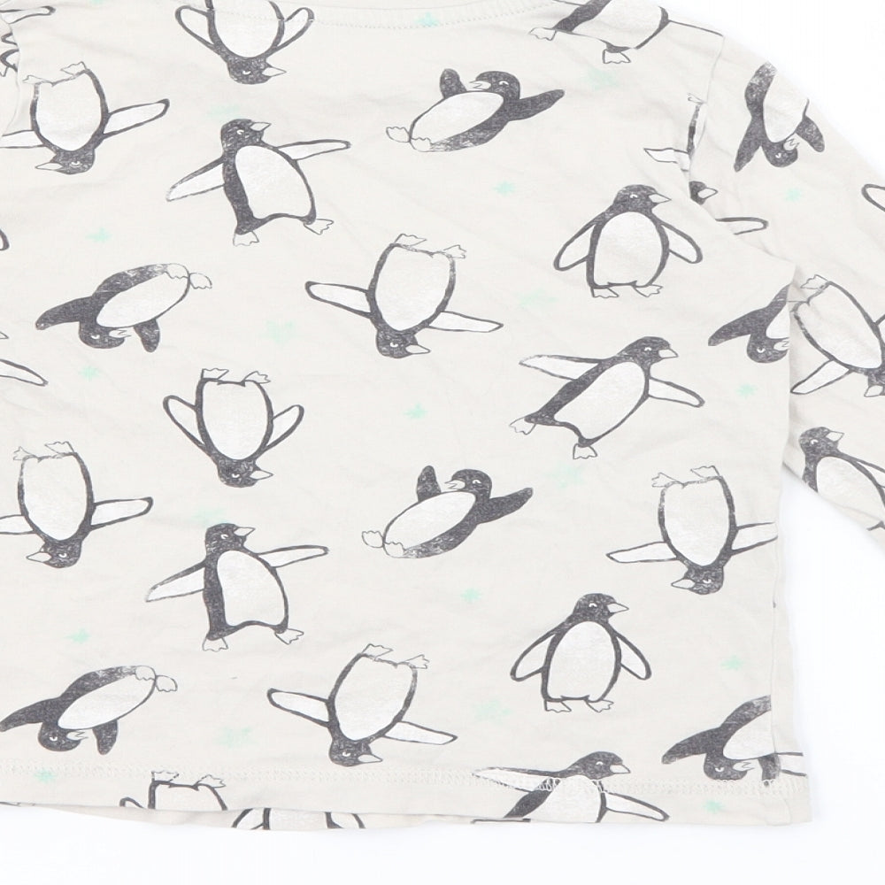 George Boys Beige Geometric Cotton Pullover T-Shirt Size 3-4 Years Crew Neck  - Penguin