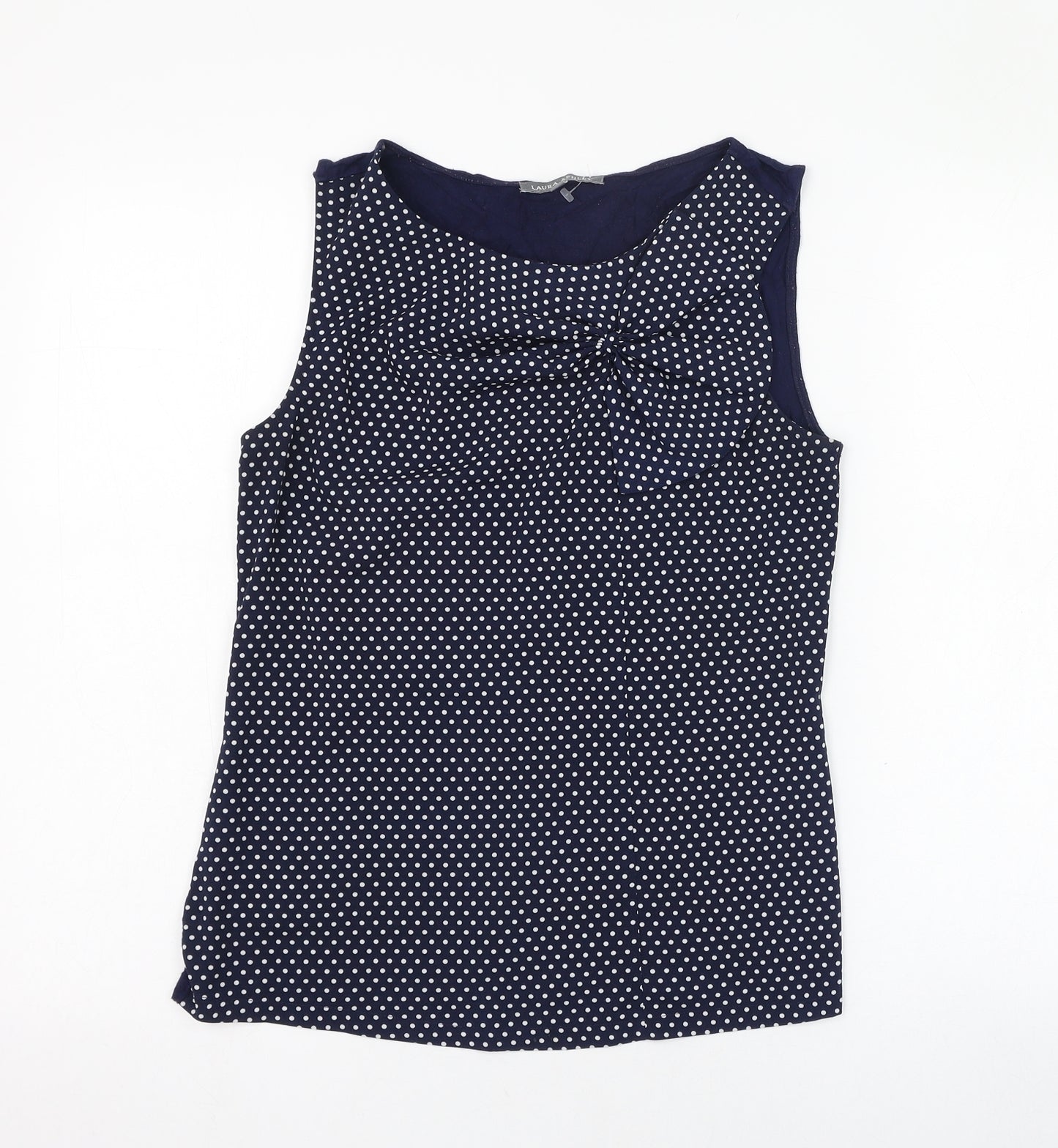 Laura Ashley Womens Blue Polka Dot Viscose Basic Blouse Size 8 Round Neck