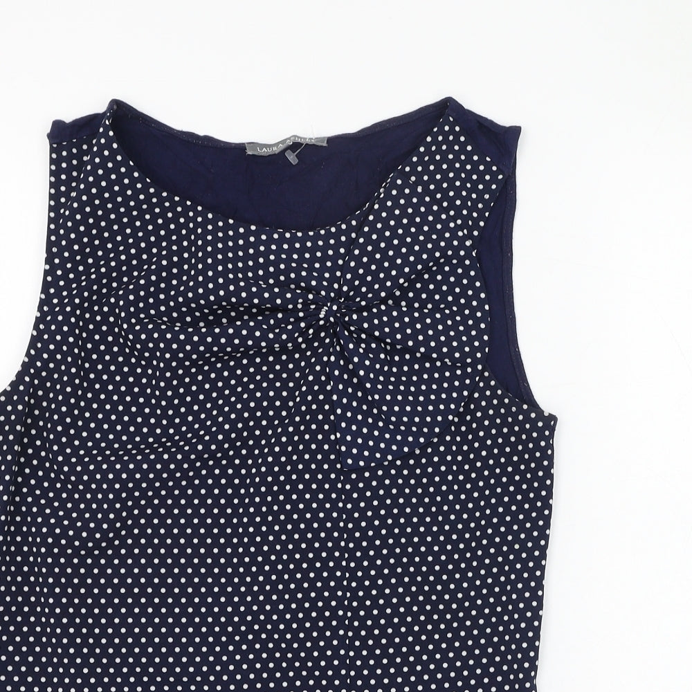 Laura Ashley Womens Blue Polka Dot Viscose Basic Blouse Size 8 Round Neck