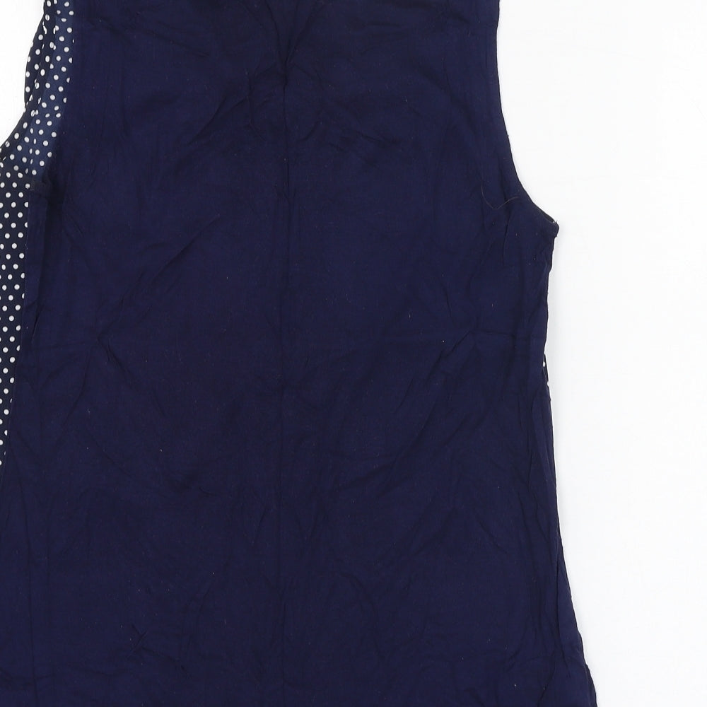 Laura Ashley Womens Blue Polka Dot Viscose Basic Blouse Size 8 Round Neck