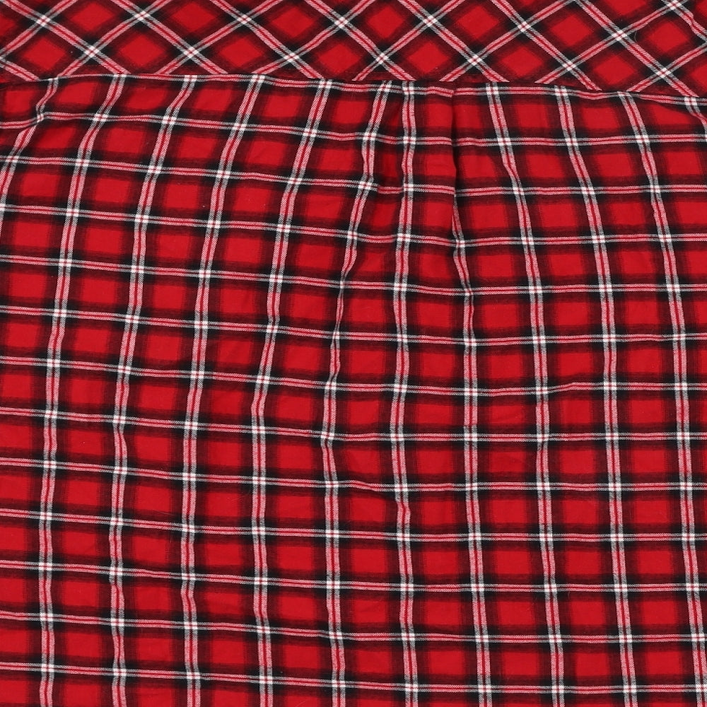New Look Womens Red Check Cotton Basic Button-Up Size 28 Collared