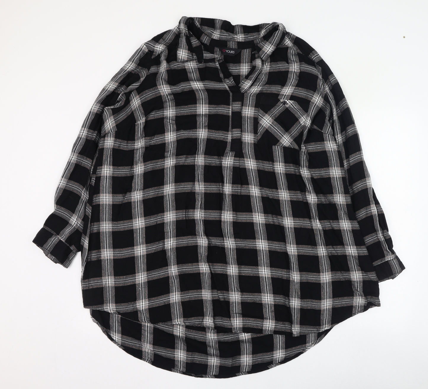 Yours Womens Black Check Viscose Basic Blouse Size 24 Collared
