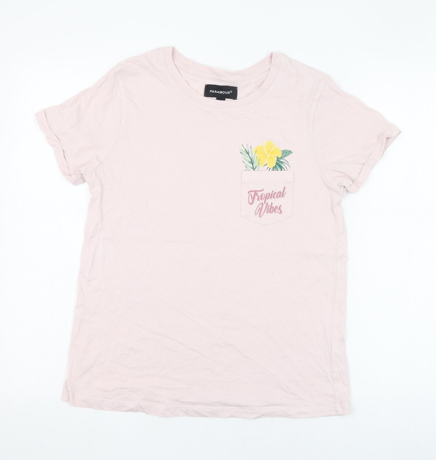 Paramour Womens Pink  Cotton Basic T-Shirt Size 12 Round Neck