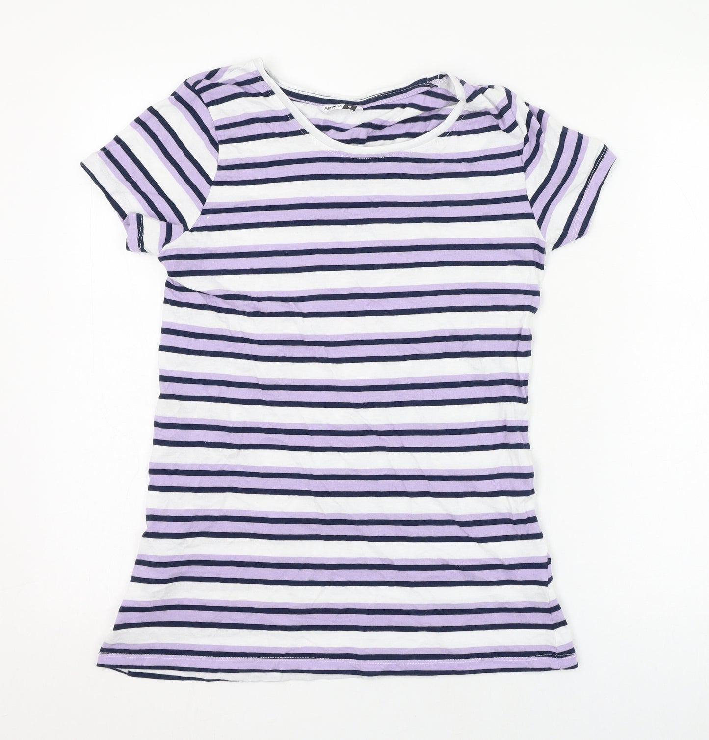 Pep&co Womens White Striped Cotton Basic T-Shirt Size 12 Round Neck