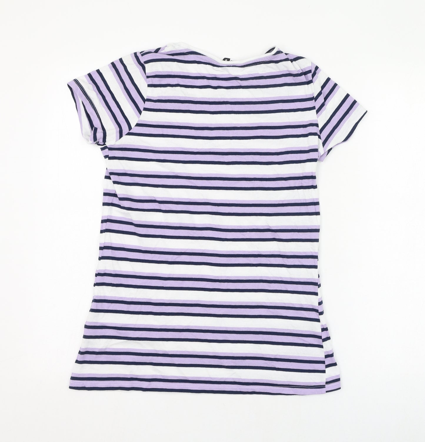 Pep&co Womens White Striped Cotton Basic T-Shirt Size 12 Round Neck