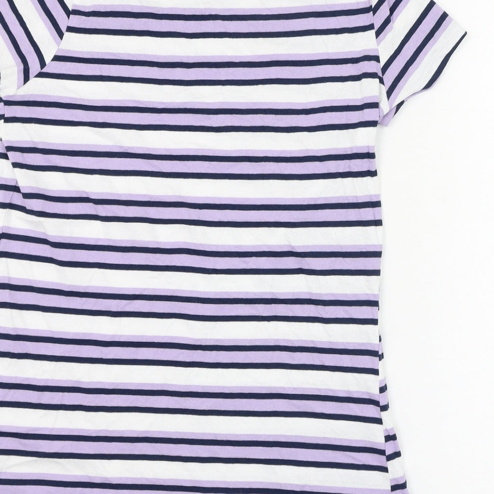 Pep&co Womens White Striped Cotton Basic T-Shirt Size 12 Round Neck