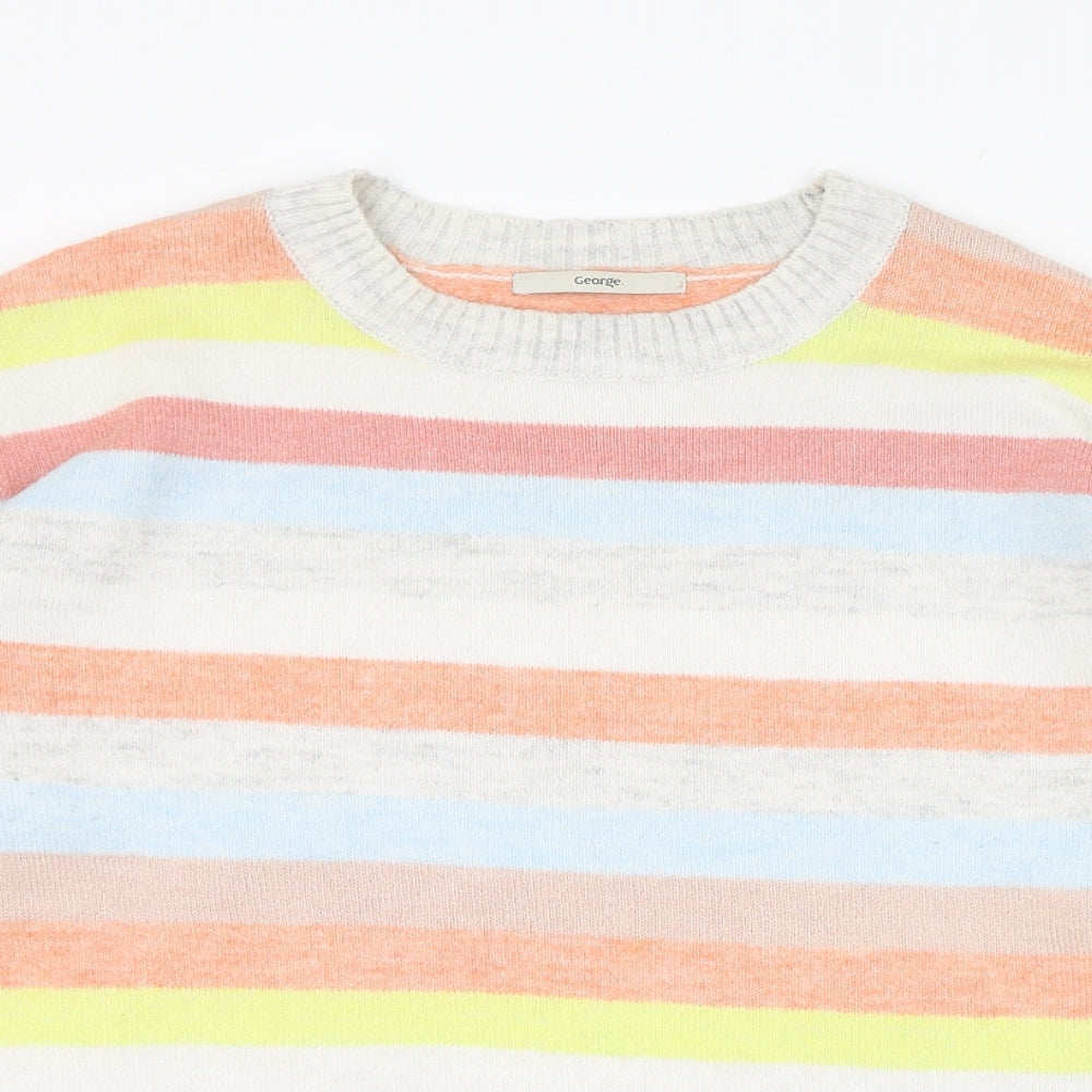 George Womens Multicoloured Round Neck Striped Acrylic Pullover Jumper Size 8