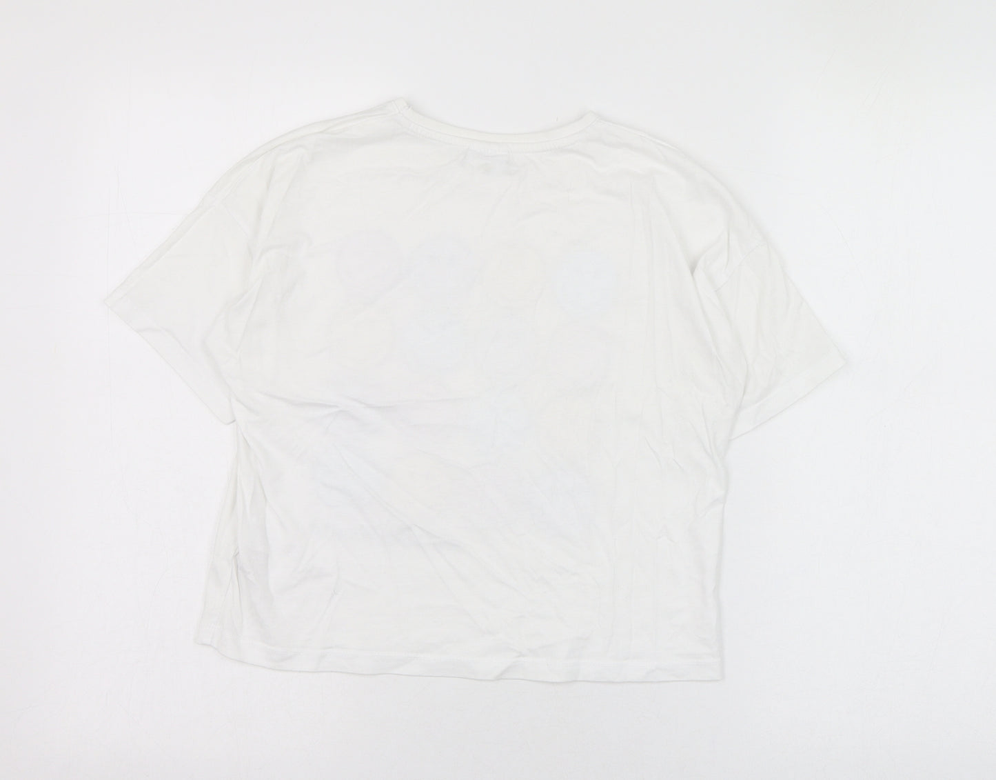 F&F Girls White  Cotton Basic T-Shirt Size 11-12 Years Round Neck Pullover - Smiley World