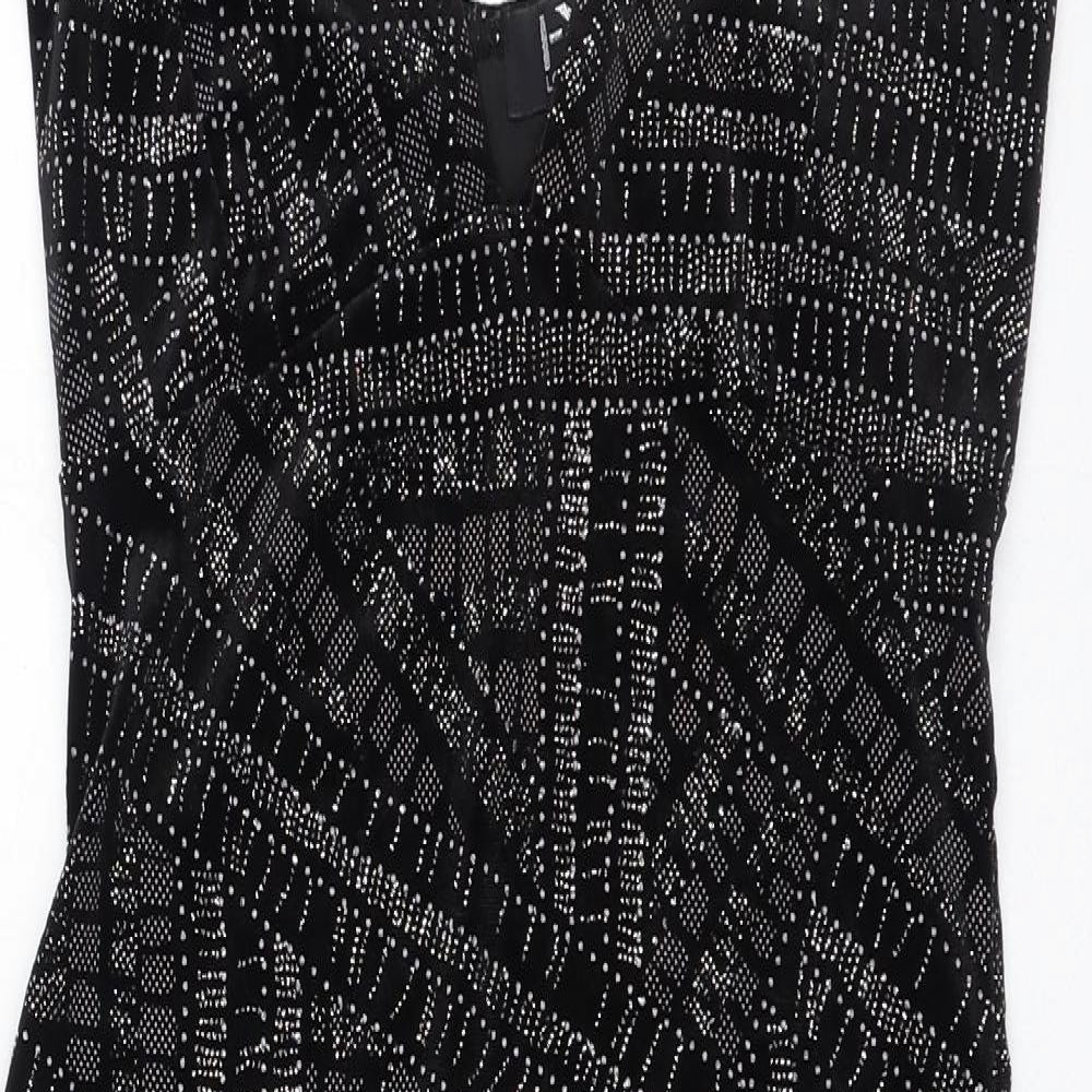 I-X London Womens Black Geometric Polyester Pencil Dress  Size 12  V-Neck Pullover
