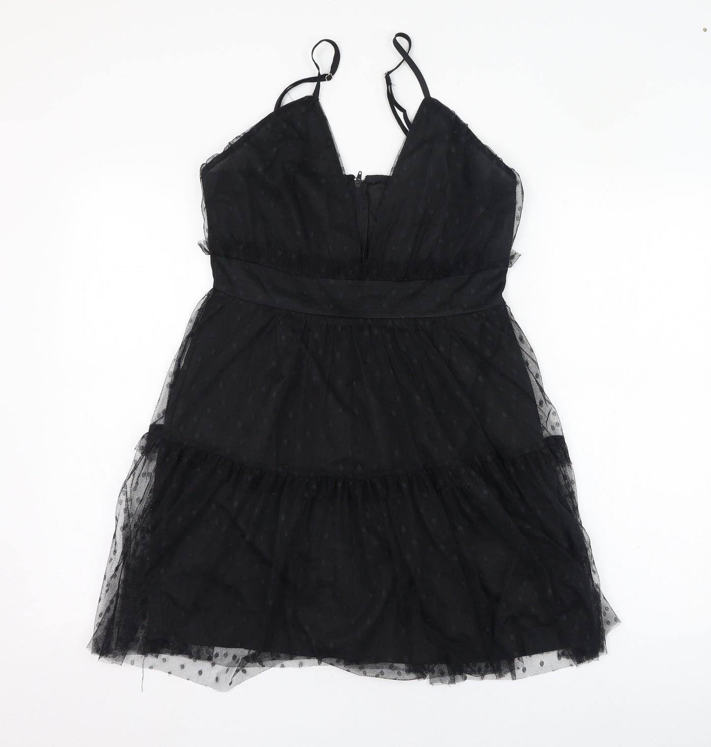 PRETTYLITTLETHING Womens Black  Polyester Mini  Size 10  V-Neck Zip