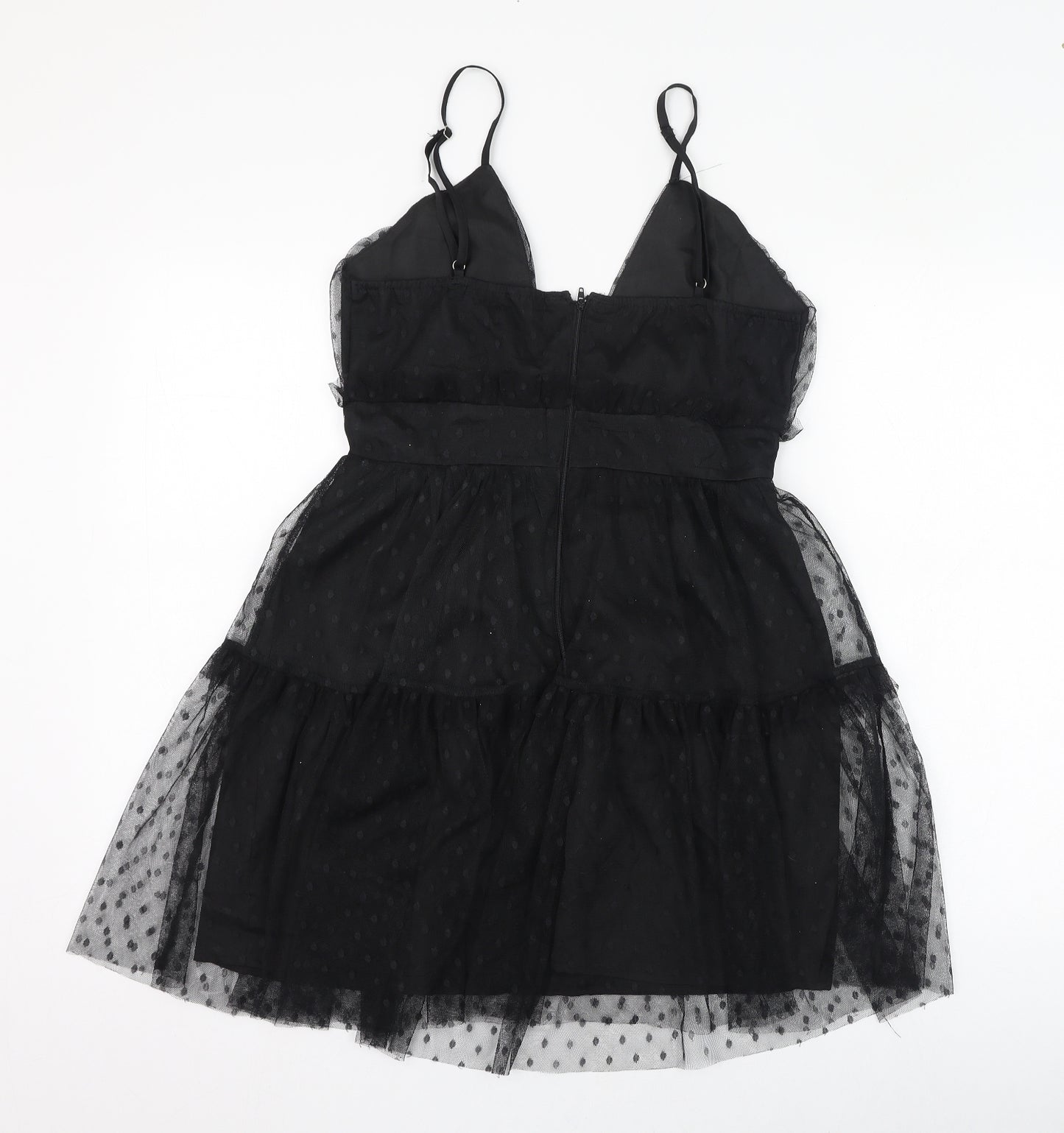 PRETTYLITTLETHING Womens Black  Polyester Mini  Size 10  V-Neck Zip