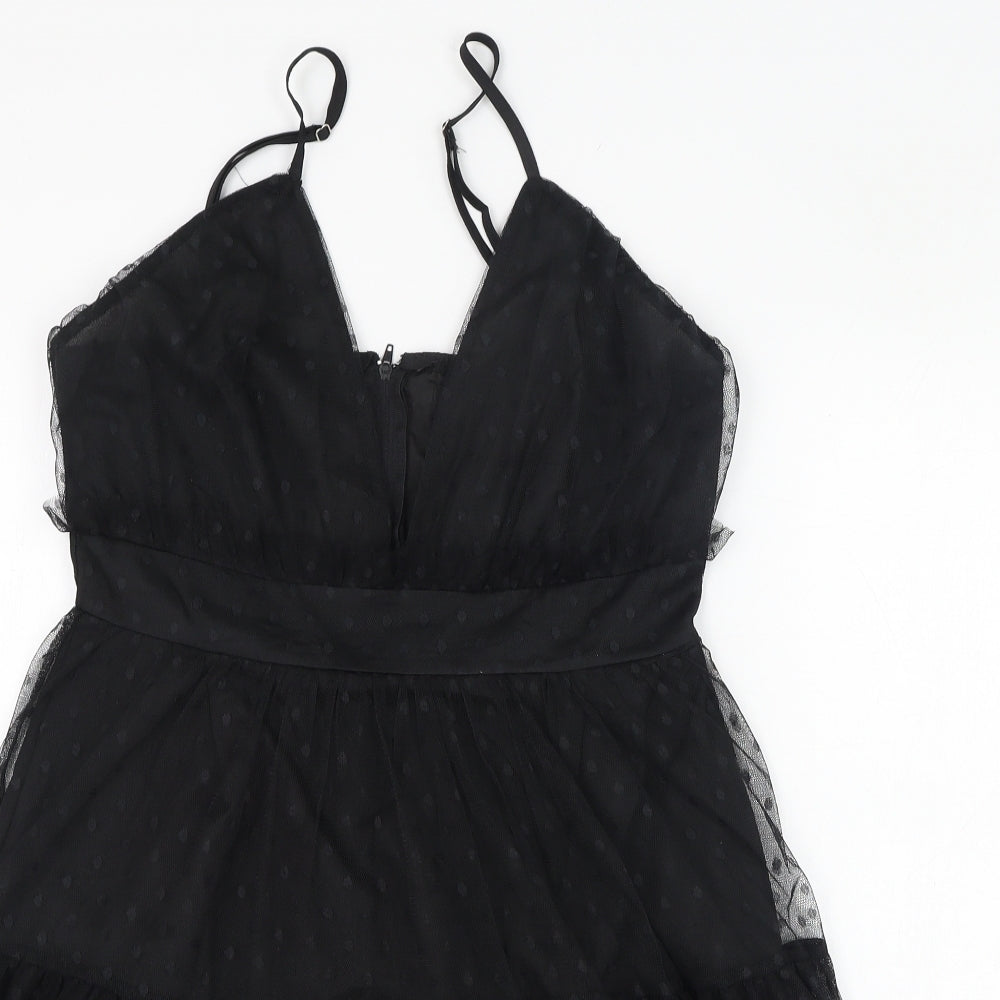 PRETTYLITTLETHING Womens Black  Polyester Mini  Size 10  V-Neck Zip