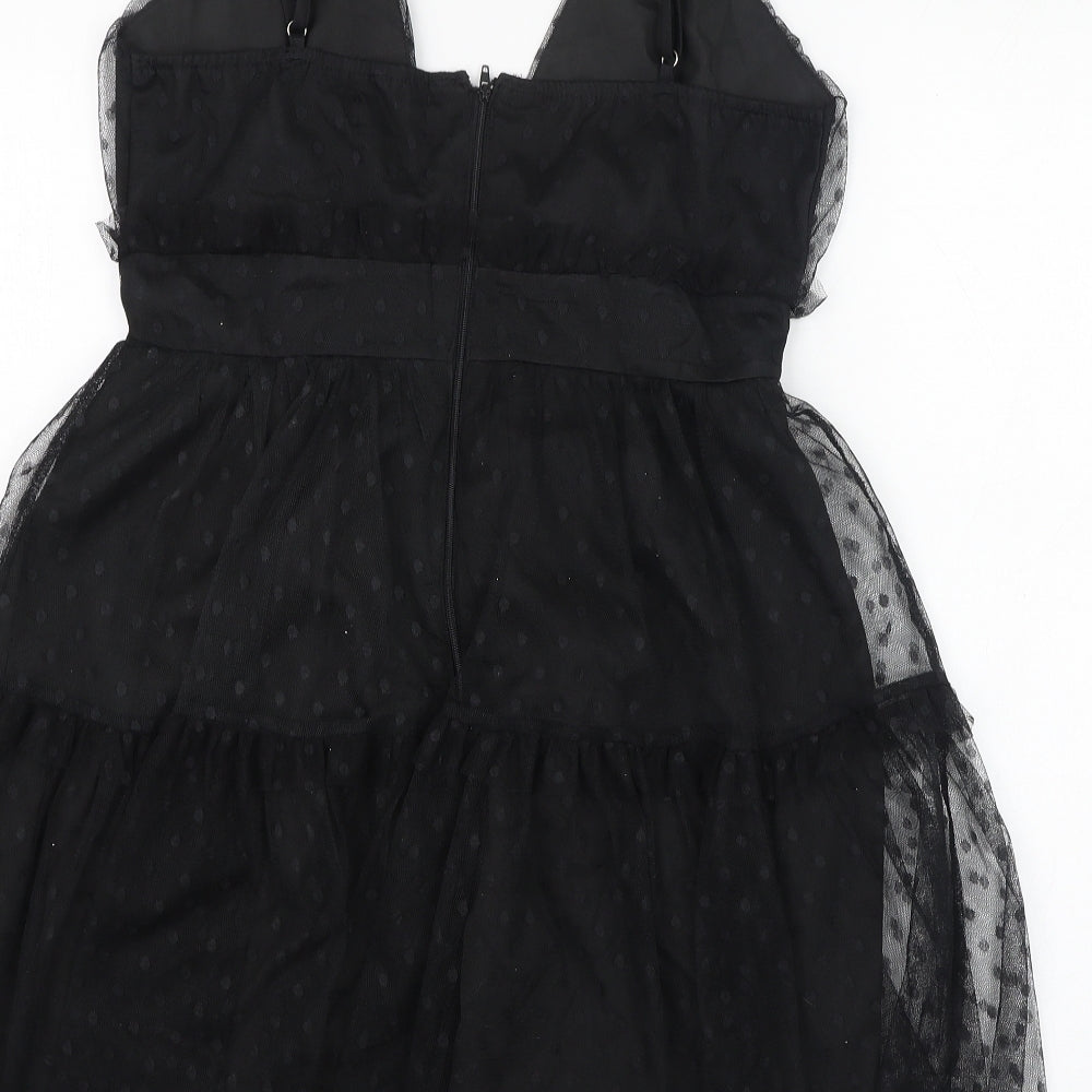 PRETTYLITTLETHING Womens Black  Polyester Mini  Size 10  V-Neck Zip