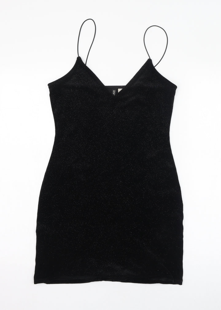 H&M Womens Black Polyester Pencil Dress Size S V-Neck Pullover