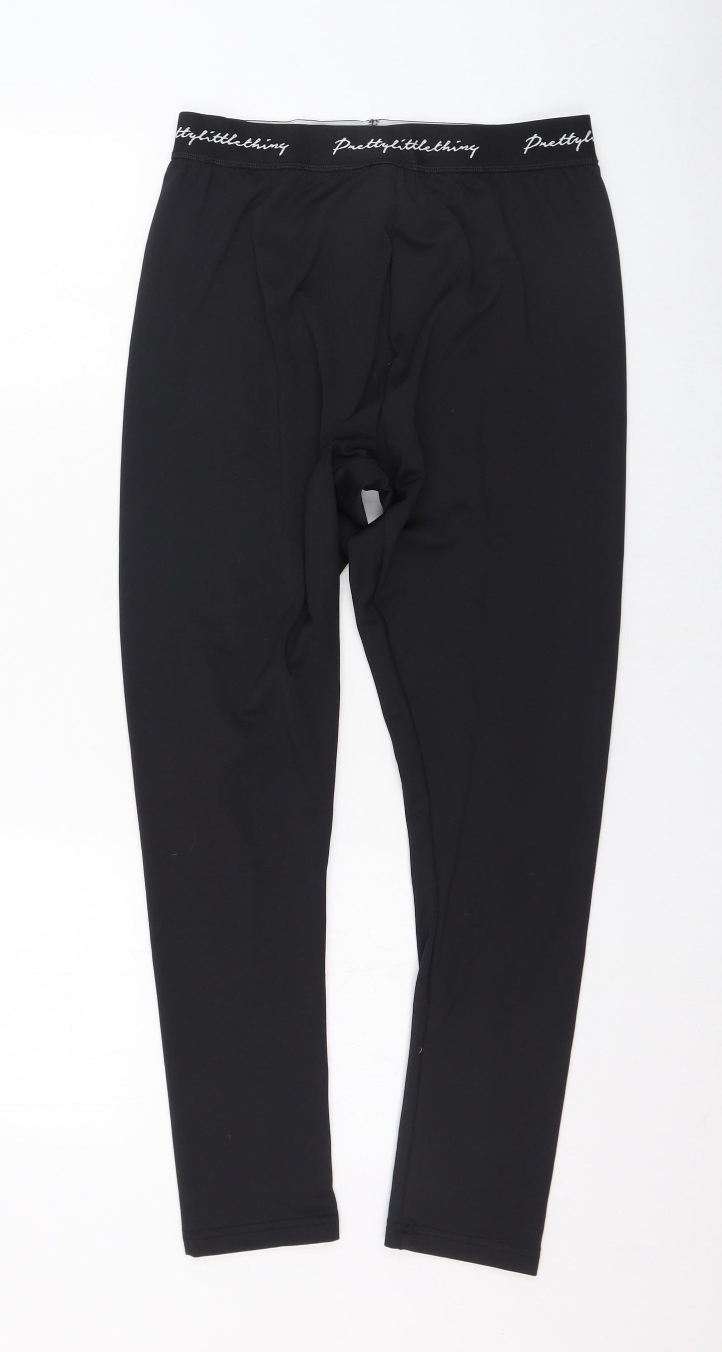 PRETTYLITTLETHING Womens Black  Polyester Compression Leggings Size 12 L26 in Regular Pullover