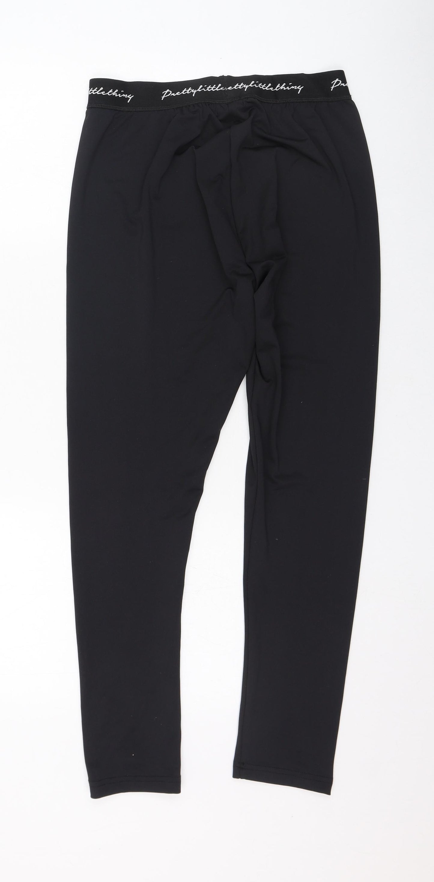 PRETTYLITTLETHING Womens Black  Polyester Compression Leggings Size 12 L26 in Regular Pullover