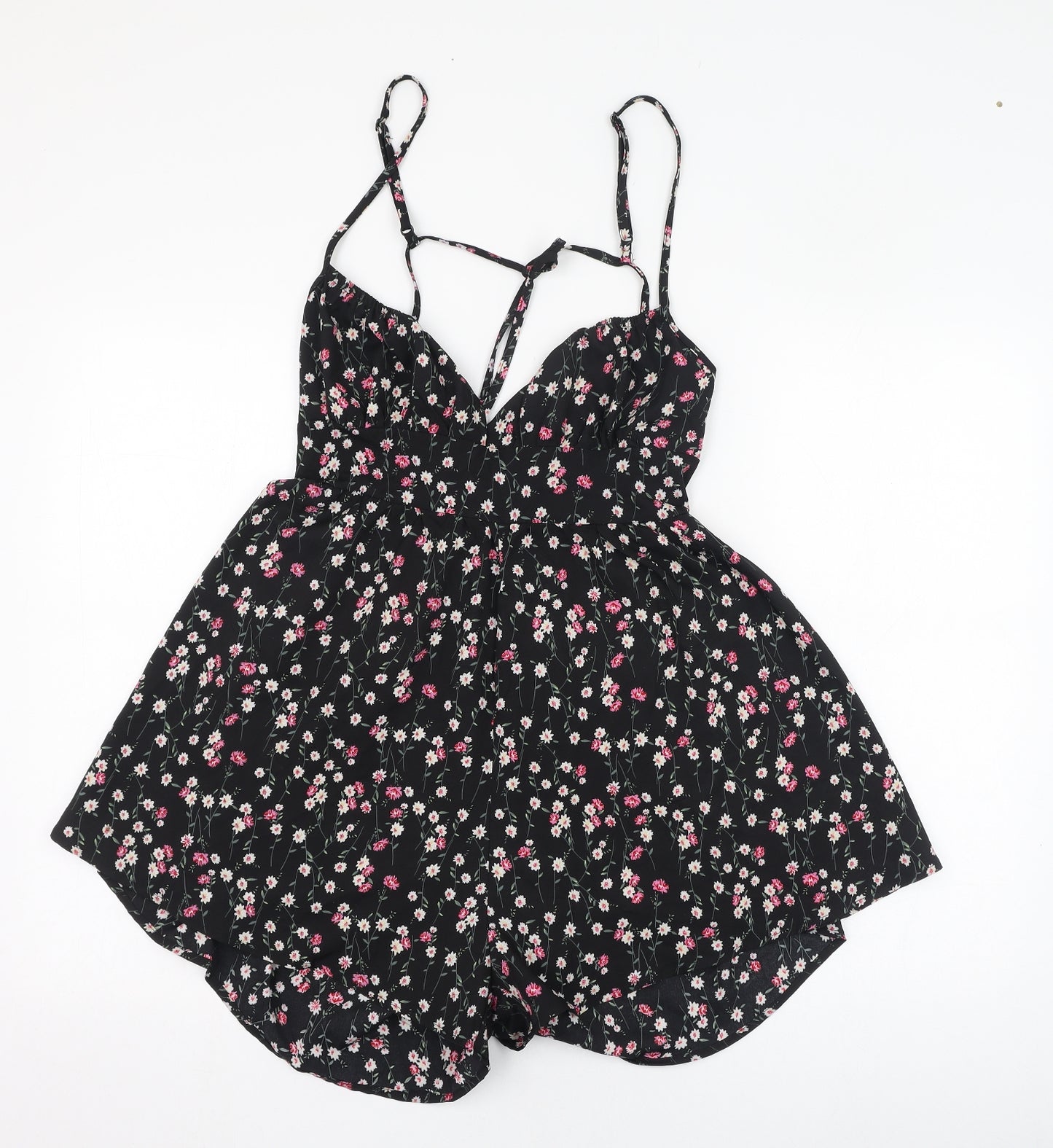 SheIn Womens Black Floral Polyester Playsuit One-Piece Size 8  Pullover
