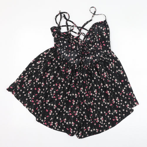 SheIn Womens Black Floral Polyester Playsuit One-Piece Size 8  Pullover