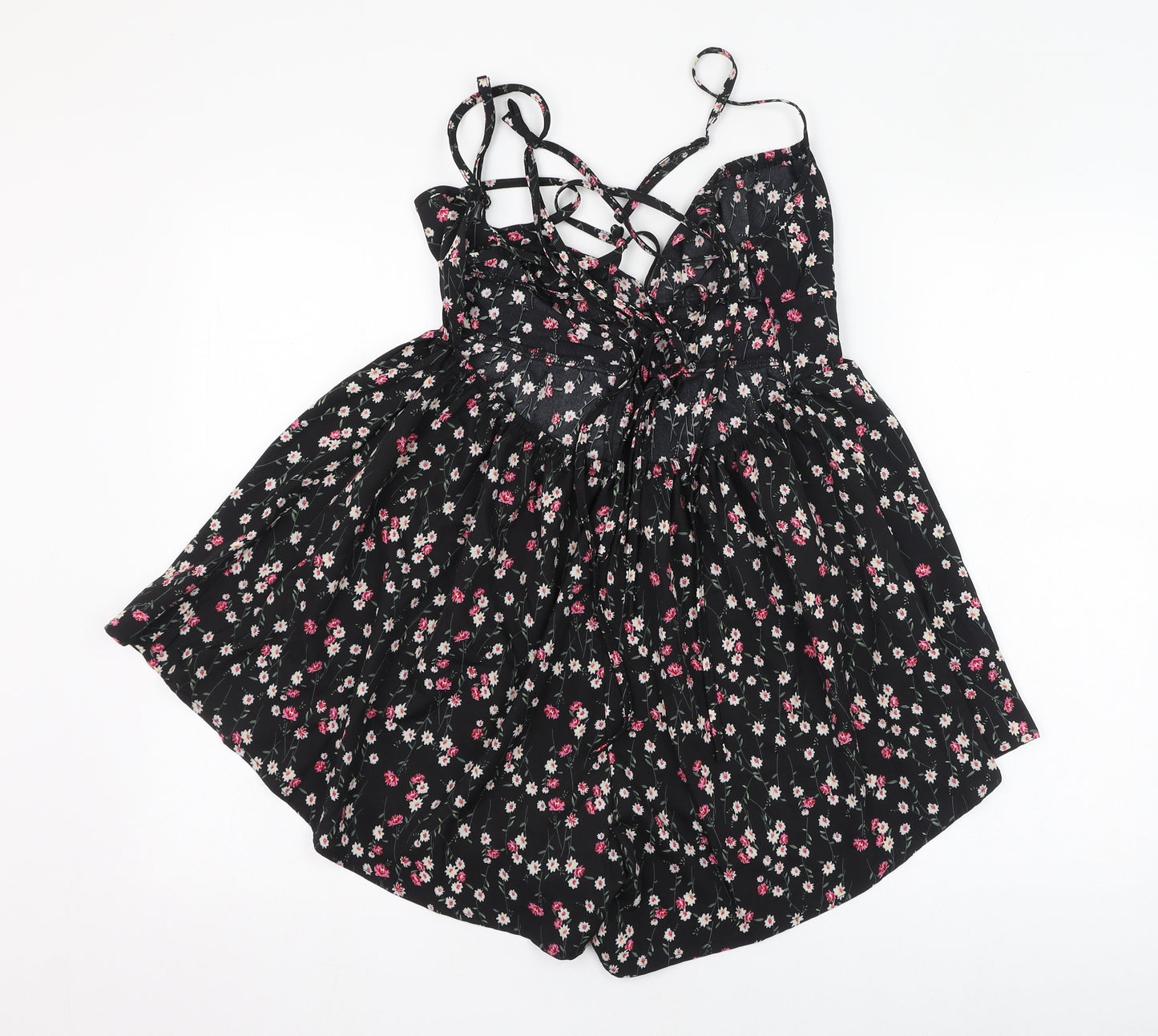 SheIn Womens Black Floral Polyester Playsuit One-Piece Size 8  Pullover