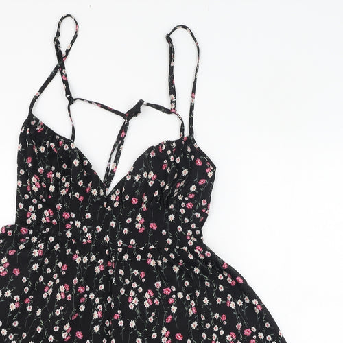 SheIn Womens Black Floral Polyester Playsuit One-Piece Size 8  Pullover