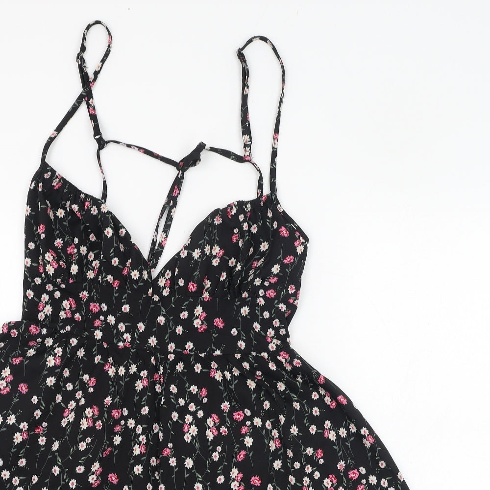 SheIn Womens Black Floral Polyester Playsuit One-Piece Size 8  Pullover