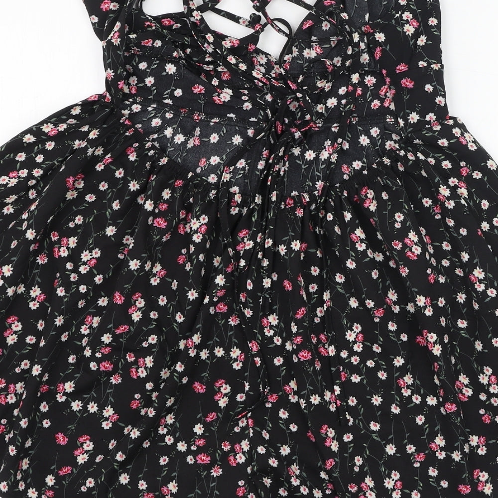 SheIn Womens Black Floral Polyester Playsuit One-Piece Size 8  Pullover