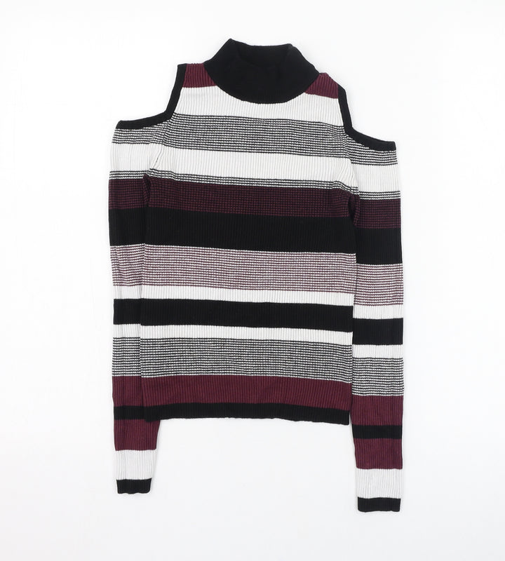 Atmosphere Womens Multicoloured Mock Neck Striped Viscose Pullover Jumper Size 8