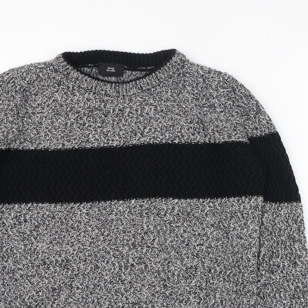 River Island Boys Grey Round Neck  Acrylic Pullover Jumper Size 9-10 Years  Pullover