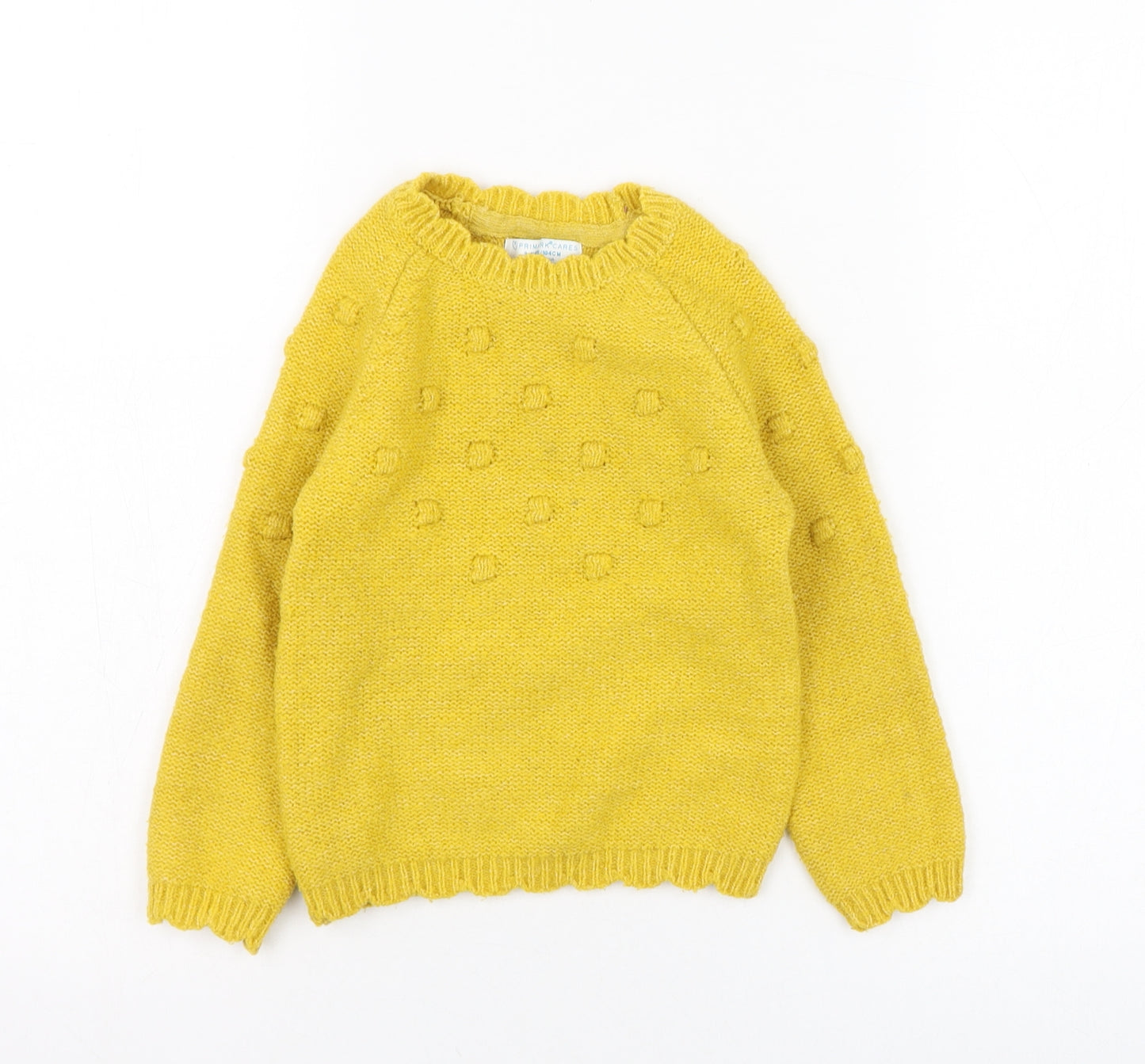 Primark Girls Yellow Round Neck  Polyester Pullover Jumper Size 3-4 Years  Pullover