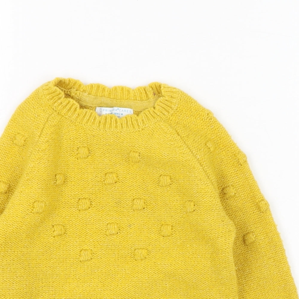 Primark Girls Yellow Round Neck  Polyester Pullover Jumper Size 3-4 Years  Pullover