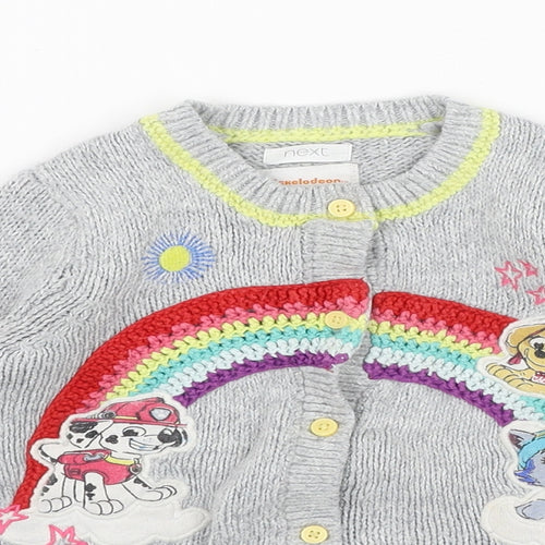NEXT Girls Green Round Neck  Acrylic Cardigan Jumper Size 2-3 Years  Button - Paw Patrol