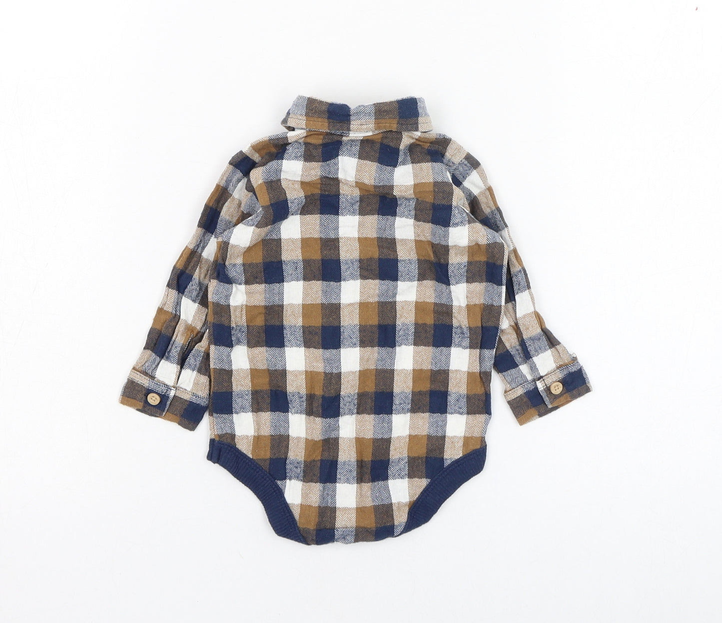 Matalan Boys Blue Check Cotton Basic Button-Up Size 3-6 Months Collared Button